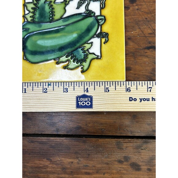 Vintage Ceramic Tile Trivet Wall Decor Cucumber? Green Pepper? Zucchini? - Picture 5 of 5